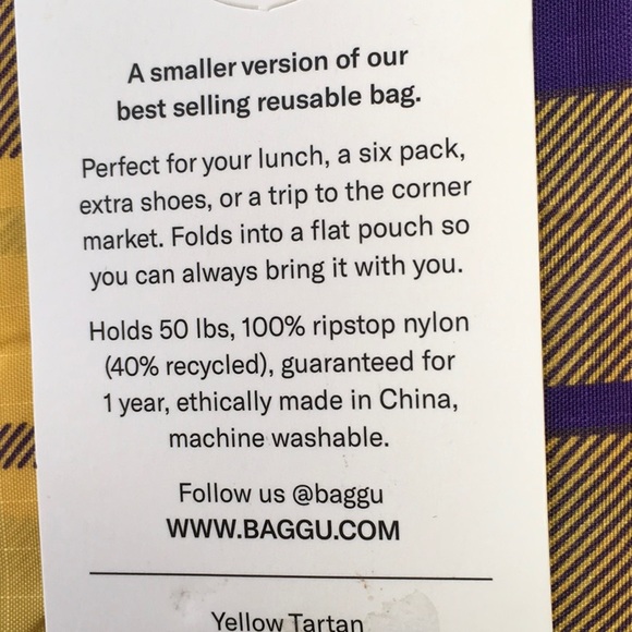 NWT BAGGU Yellow Tartan Reusable Eco Shopping Bag Tote Purse Baby size Discontin - Picture 6 of 8